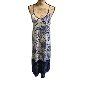 Solitaire floral and polkadot blue and white sleeveless dress, size small